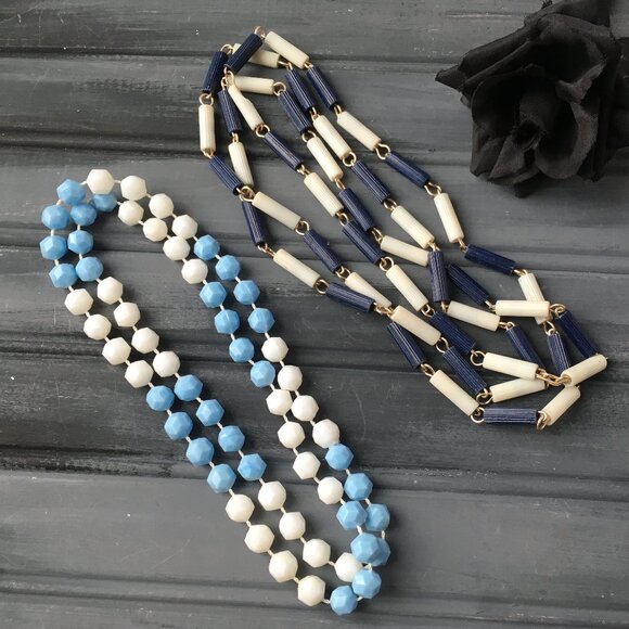 Blue + White Bead Necklace Lot (Lot of 2) - Picture 1 of 9